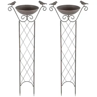 Vogeltränke mit Ständer Vogelbad, Rankengitter mit Erdspieß Frostsicher antik-braun, 19 cm BxH 30x82 cm, Garten, 2er Set