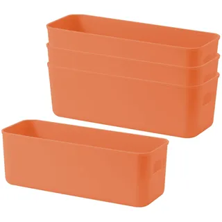 GmeDhc 4 Stück Verdickte Aufbewahrungsbox, Aufbewahrungskorb mit Griffen, Kunststoff Organizer Box, Ordnungsboxen, für Küche, Badezimmer, Küchenschrank, Kosmetik, Kinderzimmer, Büro - Orange
