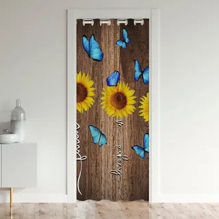 Loussiesd Sonnenblume Türvorhang 86x203cm Schmetterling Sonnenblume Vorhang Gelb Blumes Vorhang für Innentür Raumteiler für Schlafzimmer Wohnzimmer Holz Textur