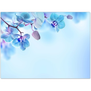 DecoCat Herdabdeckplatte Ceranfeld 70x52 cm Einteilig Schöne Orchideen Blau (03310) Schneideplatte Glas Kochfeldabdeckung Herdabdeckung Induktionsschutz