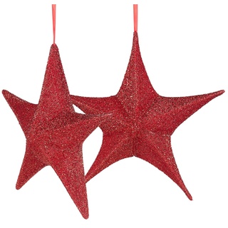 Britesta Stern-Deko: 2er-Set Faltbare Weihnachtssterne zum Aufhängen, rot glitzernd, Ø 40cm (Fensterdekoration, Hängedekoration, Advent)