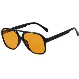 VueLux Vintage Retro Sonnenbrille Gelb Getönte Brille Übergroß Oversize Sunglasses für Damen Herren (Polarisiert Gelb)