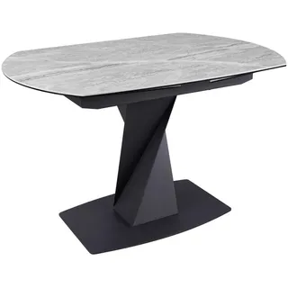 Novel Esstisch, Grau, Schwarz, Metall, Glas, Keramik, rechteckig, Bodenplatte, 90x76x120-178 cm, ausziehbar, Esszimmer, Tische, Esstische, Glastische