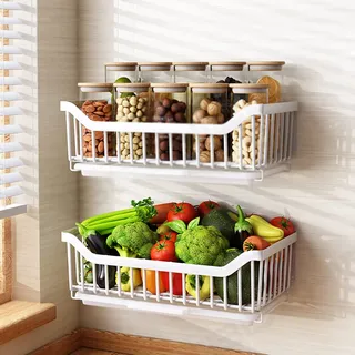 Obstkorb, hängender Obstkorb, Metall-Küchenkörbe, Regal, Draht, Wandmontage, Obstkörbe, Edelstahl, for die Aufbewahrung von Gemüse in der Küche, 2-stöckiger Obstkorb, Arbeitsplatte/Wandmontage, Obst m