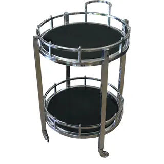 Casa Padrino Luxus Bar Trolley Servierwagen Rund Edelstahl vernickelt/schwarzes Glas Mod 2 - Luxus Hotel & Restaurant Einrichtung Möbel Serviertisch