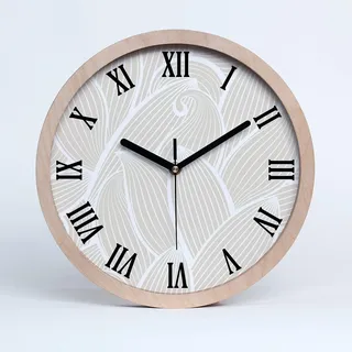 Tulup Holzuhr Uhr Holz ⌀ 25cm Dekoration Wanduhr Modern Runde Stille Uhren Schwarze Uhrzeiger - Blätter-Muster
