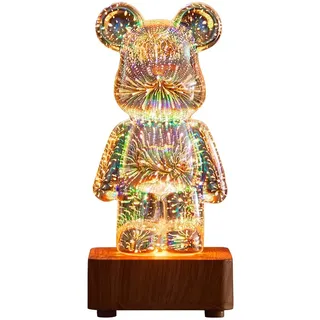 AVZYARDY 3D Feuerwerksbär Nacht Lichter Dreidimensionales Licht 8 farbwechselnde Glas-Buntbär-Nachttischlampen Geschenk for Babys, Mädchen und Jungen zum Geburtstag - 200 * 100 * 100mm/7.9*3.9*3.9in