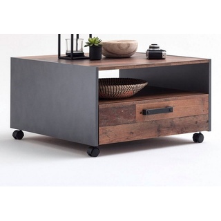 trendteam Couchtisch Universal (Wohnzimmertisch quadratisch, Used Wood Design, Tisch rollbar), mit Schublade und Ablage
