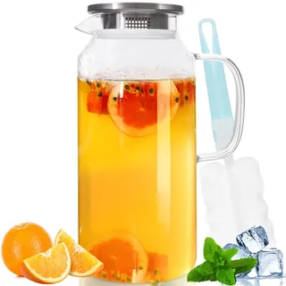 Yirilan 2 Liter 71 Unzen Karaffe,Glaskaraffe,Glaskanne,Wasserkaraffe mit Deckel,Karaffe Glas mit Deckel,Wasserkrug,Glaskrug,Wasser Karaffen, Transparent