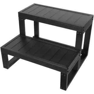 2-Stufige Pooltreppe, rutschfeste Whirlpool Treppen, WPC Material, Rechteckig Modern Whirlpooltreppe für Whirlpools, Badewannen & Outdoor-Spas 60x54x42,3cm, Schwarz