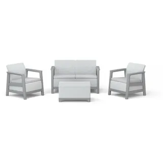 Keter Scandi Linea 4-Sitzer Outdoor-Lounge-Set mit Aufbewahrungstisch – hellgrau - Hellgrau/Grau