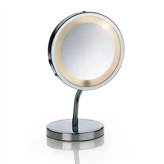 Kela 21496 Standspiegel, 1-/3-fach Vergrößerung, mit Beleuchtung, Ø 15cm, Metall, Lola, Verchromt, Metallic