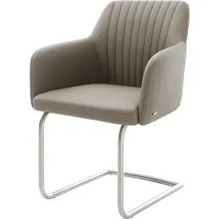 DeLife Schwingstuhl Greg-Flex Freischwinger rund Edelstahl Echt-Leder Schlamm - Beige, Braun