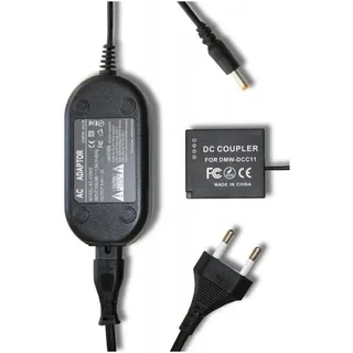 AGI Netzteil-Kuppler kompatibel mit Panasonic Lumix DC-TZ96 (Kamera Akku Netzadapter), Kamera Stromversorgung, Schwarz