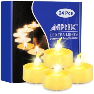 AGPTEK 24 Stück LED Teelichter mit Timer, flackernde warmweiße LED Teelichter mit Timerfunktion 6 Stunden an und 18 Stunden aus, 24er Pack flammenlose batteriebetriebene Kerzen für Haus Dekoration
