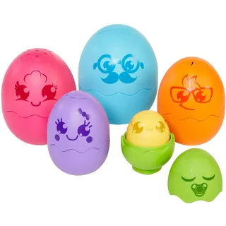 Toomies Tomy Hide & Squeak Nesting Eggs - Familie von 5 Eiern Baby Spielzeug m. Quietschküken in der Mitte - Bad & Sandkasten Baby Sensory Toys - Shape Sorter Babyspielzeug 6 Monate bis 36 Monate