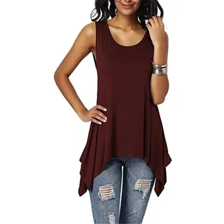Dreamskull Damen Frauen T Shirts Oberteile Blusen Tops Tunika Tuniken Longshirt Lang Basic Rückenfrei Ärmellos Asymetrisch Baumwolle Sommer Alltag Casual Locker Lässig Stretch S-3XL - 3XL
