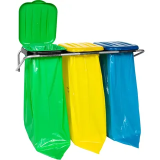 Wandmontierter Abfalltrennhalter, 3 Farben - 120-Liter-Säcke - Gelb/Blau/Grün