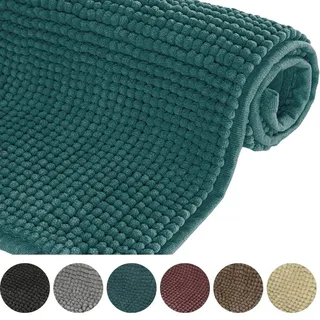 Badematte Badezimmerteppich Chenille Mikrofaser Rutschfest Weich Grün Blau MADURA 60x90 cm - Grün/Blau