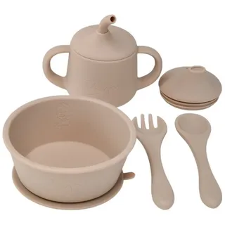 Zayno Kindergeschirr-Set Silikon-Geschirrset für Babys "Tischlein Deck Dich" in Seidenbraun (6-tlg), 1 Personen, Silikon, BPA-frei und LFGB-konform braun