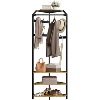 Garderobenständer Metall Eckgarderobe, Garderobe Kleiderständer Stabil Eckhalle Baum Mit 12 Haken, 4 Ebenen Aufbewahrungsregal Garderobe Für Eingang, Flur, Wohnzimmer,Schlafzimmer, 180x50x50Cm,Schwarz