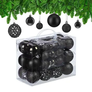 Relaxdays Weihnachtskugeln im 50er Set Schwarz,Silber
