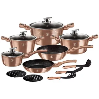 BerlingerHaus 15-teiliges Kochgeschirr-Set Rose Gold Edition, Pfannenset + Topfset, Gold, Pink, Kupfer