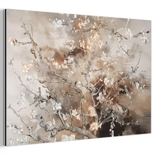 METALLBILD Mandelblüte - Kunst - Van Gogh - Beige - Abstrakt Deko Groß 120x80 cm