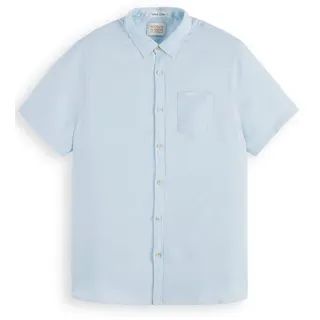 Scotch & Soda Kurzarmhemd Hemd Kurzärmliges Leinenshirt mit Knopfleiste und (1-tlg) blau M