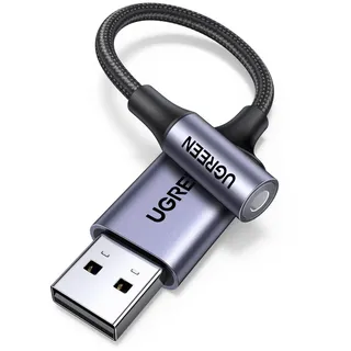 UGREEN USB auf 3.5mm Klinke Adapter Soundkarte für Computer/PS5/Switch usw | Externe Soundkarte kompatibel mit Computer, PS5, Switch, Lautsprecher, Mikrofon 4 Polig TRRS