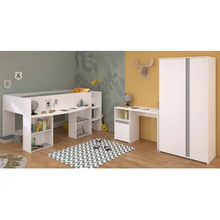 Parisot Jugendzimmer-Set Pirouette, (Komplett-Set mit Hochbett, Schreibtisch und Kleiderschrank), kein extra Lattenrost erforderlich