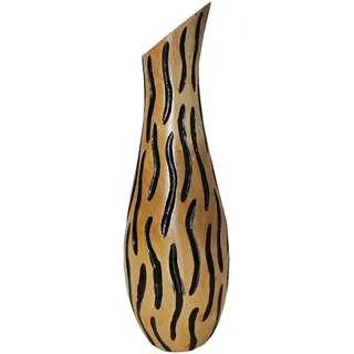 Blumenvase Holzvase Bodenvase Tischvase Dekovase für Dekoration mehrere Größe & Muster aus Mangoholz (beige schwarz 12", 7 x 7 x 31 cm)