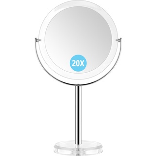 MIYADIVA vergrößerungsspiegel 20 Fach,kosmetikspiegel mit vergrößerung 360°Rotation,Doppelseitiger 1X & 20X Kosmetik Spiegel,schminkspiegel Schminkspiegel für Bäder und Schlafzimmer