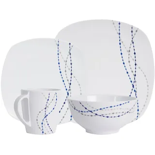 HEKERS Geschirr-Set 100% Melamin Geschirr (4-24 teilig) Line elfen/blau (eckig) (16-tlg)