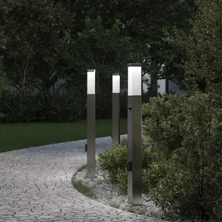 Pollerleuchten Mit Sensor&steckdose 3 Stk. 80 Cm Edelstahl Ip44