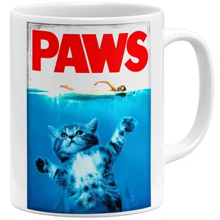 OM3® PAWS Cat Katzen Kaffee-Tasse - Keramik Becher - 11oz 325ml - Beidseitig Bedruckt - Weiss