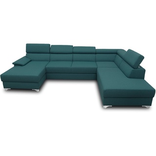 DOMO. Collection Niria Wohnlandschaft | Eckcouch mit Schlaffunktion & Rückenfunktion | Sofa U Form Couch, großes Schlafsofa, grün/Petrol, 167x337x230 cm