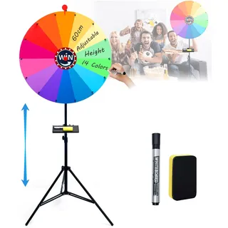 Wuciray Glücksrad zum Drehen Groß Mehrzweck 61cm Höhenverstellbar 100cm-200cm Gluecksrad Gluecksrad Glücksrad mit Ständer 14 Farben Drehrad Spielzeug Farbe Rad Spiele mit Radiergummi und Marker