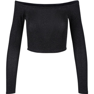 Urban Classics Langarmshirt - Ladies Off Shoulder Glitter Longsleeve - L bis 3XL - für Damen - Größe XL - schwarz - XL