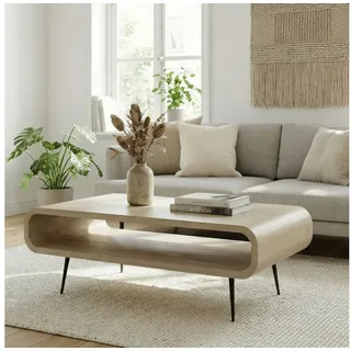 FINEBUY Couchtisch FB116759 Massivholz 90cm Wohnzimmertisch Ablage Beistelltisch Tisch (Rechteckiges Möbelstück im edlen Retro-Stil), Korpus aus Mangoholz auf robustem Metall weiß