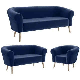 MEBLINI Mini Sofa Set 3-2-1 für Wohnzimmer - Mini Lounge für sechs Personen - Küchensofa - Sofa Klein - Sitzgarnitur - Polstergarnitur - Sofagarnituren - Emilia - 3+2+1 - Blau Samt