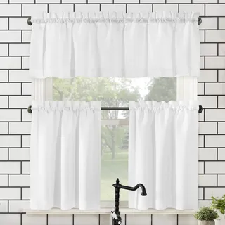 Nr. 918 Martine Küchengardine, halbdurchsichtig, aus Mikrofaser, mit Volant und Etagen, 137,2 x 61 cm, Weiß, 3er-Set (1er-Packung)