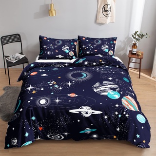 HOSIMA Kinderbettwäsche 155x220 cm Bettbezug Set, Sternenhimmel Bettbezug für Einzelbett, Moderne Bedruckte Galaxie Bettbezüge mit Kissenbezug, modisches Bettset für Jungen Mädchen