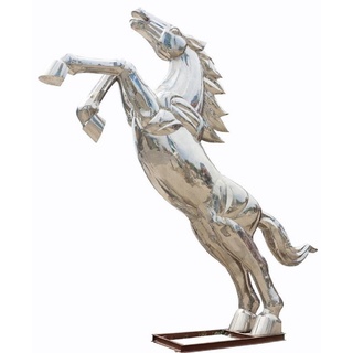 Casa Padrino Luxus XXL Garten Deko Skulptur Wildes Pferd Silber H. 460 cm - Riesige XXL Garten Deko Edelstahl Figur - XXL Edelstahl Tierfigur - XXL Edelstahl Garten Skulpturen