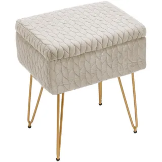 Livingandhome Schminktischhocker, Beige, Gold, Metall, Quadratisch, 40x48x30 cm, Wohnzimmer, Hocker, Sitzhocker