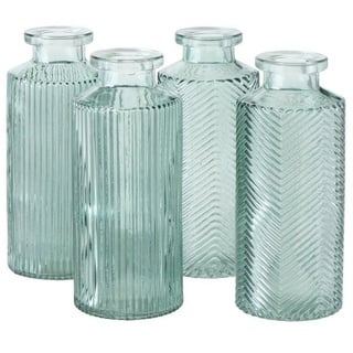 ReWu Dekovase Blumenvase im 4er Set aus Glas in Flaschenform - Salbeigrün
