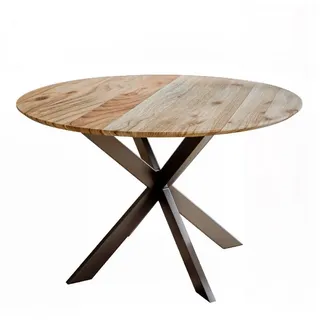 Liadomo Esstisch Gela, Esstisch rund, Marmortisch, Platte rund in Akazie, Marmor, Trompetenfuß, Spider-Gestell in Schwarz beige 120 cm x 75.5 cm x 120 cm