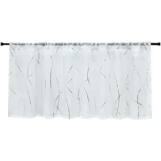 Joyswahl Scheibengardine Bistrogardine Kurzstore mit Wellenmuster im modernen Stil (1 St), Stangendurchzug, transparent, Polyester, Glanzlinien, lichtdurchlässig für Küche und Esszimmer silberfarben|weiß 140 cm x 45 cm