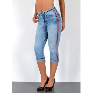 ESRA Caprijeans J140 Damen High Waist Capri Jeans mit Streifen, bis Übergröße / Plussize Größe, Damen 3/4 Capri Jeans Hose mit Galonstreifen Hochbund, Damen Caprijeans High Rise bis Große Größe, 3/4 Capri Hose Hoch blau 50