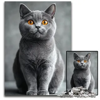Puzzle für Erwachsene, 1000-teiliges Puzzle, Britisch-Kurzhaar-Katze, pädagogische Herausforderung, tolles Geschenk für die ganze Familie, für Kinder ab 14 Jahren, 26x38cm